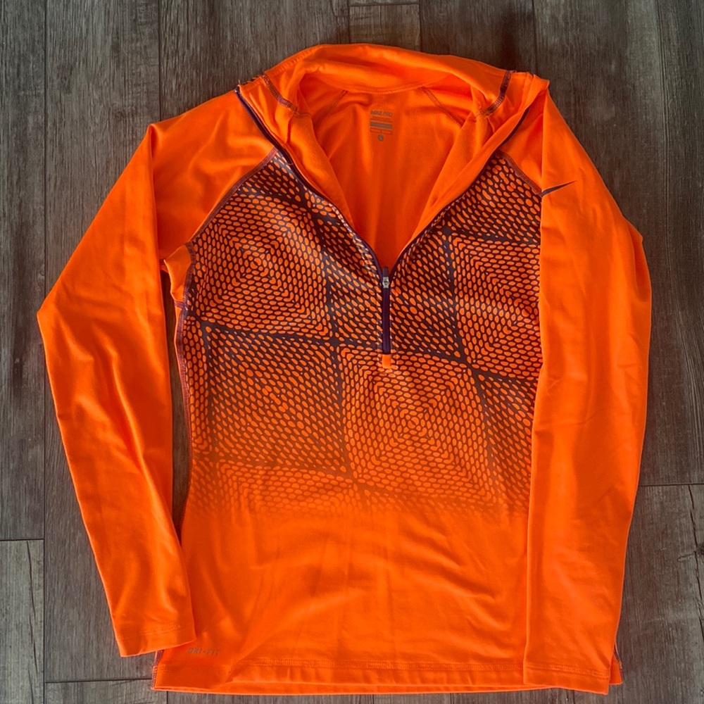 Womens dry fit long sleeve orange Nike quarter zip